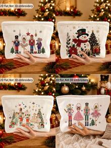 2D Nutcracker Pattern Corduroy Makeup Bag, Suitable For Christmas, Holiday, New Year; Ideal For Mom, Teacher, Friend; Travel/Outing Essential. - Multicolor - View 2