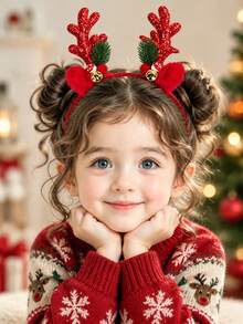 1pc Girls Christmas Headband Reindeer Headpiece With Bell Hair Accessory, Suitable For Parent-Child Photo, Party Gift - Multicolor - View 2