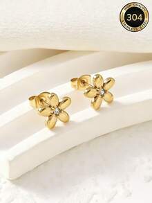 Elegant Stainless Steel 18K Gold Plated Daisy Rhinestone Necklace Bracelet Earrings Women's Daily Party Versatile Jewelry - Yellow Gold - View 3