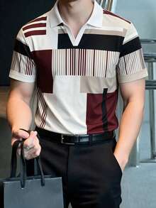 Men's Summer Casual Colorblock Patchwork Polo Shirt Short Sleeve - Multicolor - View 1