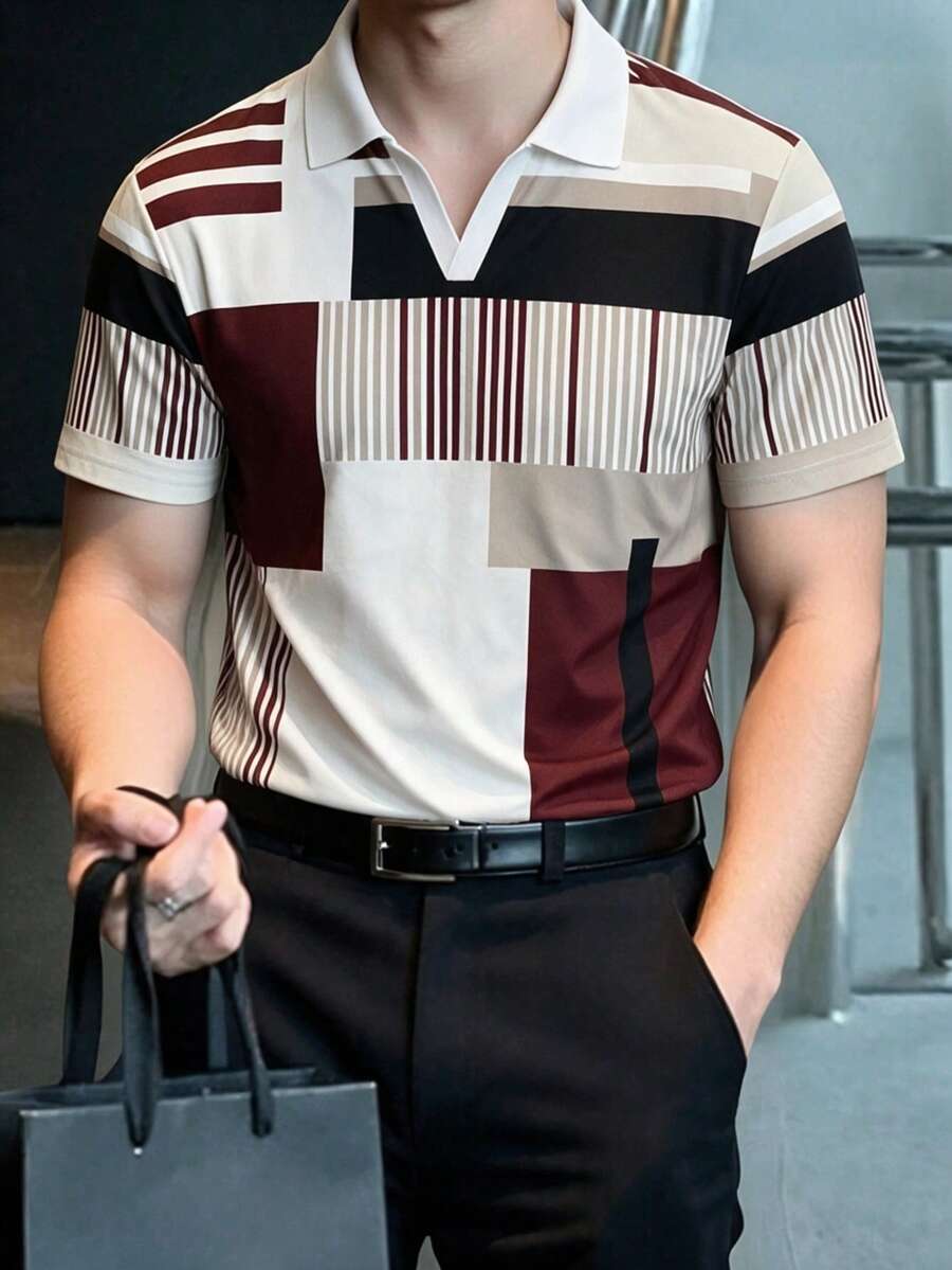 Men's Summer Casual Colorblock Patchwork Polo Shirt Short Sleeve - Multicolor - View 1