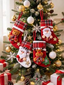 1pc Christmas Stocking Long Sock Burlap Tableware Holder Tableware Bag Santa Claus Snowman Reindeer Christmas Long Pants Christmas Party Table Decoration Fireplace Christmas Tree Hanging Decoration Home Decor - Multicolor - View 5