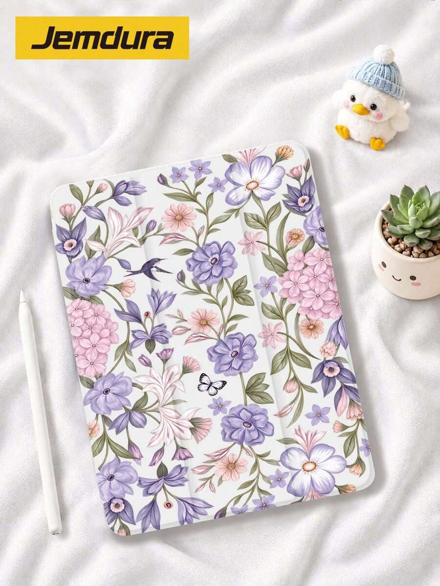 Jemdura 手繪植物花卉圖案保護殼,適用 Kindle NK 11/Ko-Bo/Kindle Youth Edition/Kindle Paperwhite 5/Kindle 2024,平板三折立架保護殼,具自動喚醒/睡眠功能,輕薄便利,完美貼合並保護您的閱讀設備,適合送給孩子/家人的禮物 - 彩色 - 查看 1