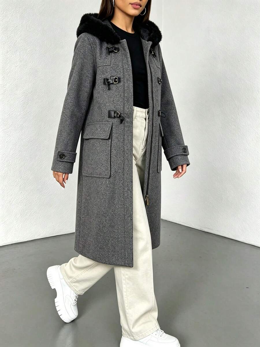 Women Trench Coats - Dark Grey - View 1