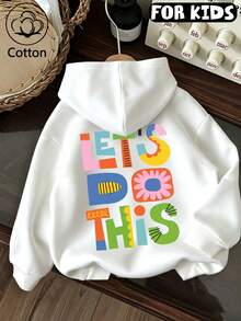 Kids Cotton Long Sleeve Hoodie, Let's Do This Colorful Letter Flower Back Print Graphic Casual Kids Pullover - White - View 1