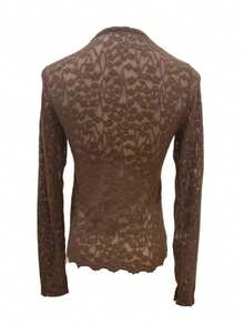 Maillard Pattern Lace V-Neck Base Layer Top For Women, Sexy Lace Mesh Sweater Inner Layer, Spring/Autumn/Winter - Coffee Brown - View 6