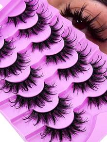 HBZGTLAD New 7 Pairs Spiky Dense Fluffy Thick Wispy False Eyelashes, Black Stem Strip Lashes, Fairy Lashes, Dense Look Like Extensions, DD Curl Cat Eye Lashes, Natural Appearance, Faux Mink 3D Fluffy Russian Strip Lashes, Reusable For Daily Wear And Practice - Black - View 1