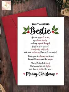 Heartfelt Christmas Greeting Card For Bestie, Holly Berry Xmas Card, Sweet Long Message Holiday Card, Sentimental Gift Card For Close Girl Friend - One Size Fits All - View 5