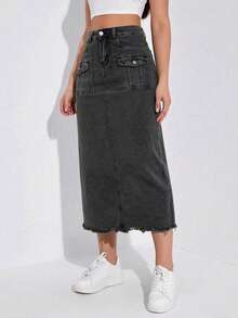 Women Denim Skirts - Black and Gray - View 2