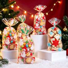50pcs/Pack Christmas Party Gift Candy Cookie Baking Bags Transparent OPP Bags With Twist Ties - View 7