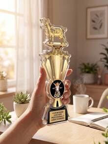 1pc Personalized GOAT Acrylic Trophy Award, Custom Photo And Text Golden Goat Champion Cup With Star Decor, Funny Greatest Of All Time Recognition Prize For Sports Game, Office Team Award, Competition Souvenir Gift - Multicolor - View 3