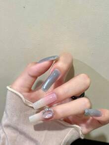 2pcs Fall Autumn Nails New Light Blue Oval Border Large Nail Art Rhinestones 3D Full Glossy Transparent Luxury High-End Salon Style - Multicolor - View 3