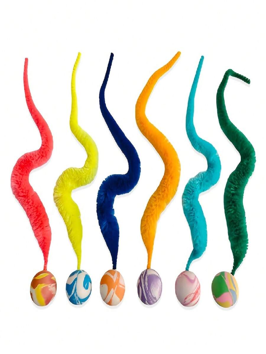 1/3/6pcs, Plush Material, Bite-Resistant, Interactive Exercise Pet Toy, Random Ball Colors, Online Jumping Ball For CATERPILLAR Toy, Fluffy Jumping Ball, No Batteries Required (6 Colors) - Multicolor - View 1