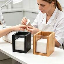 1pc Detachable Transparent Acrylic Panel Wooden Nail Art Cleaning Cotton Pad Storage Box, Rectangular Polished Head & Nail Grinding Ring Storage Box, Desktop Dust-Proof Nail Art Pen & Cotton Swab Miscellaneous Display Rack - Multicolor - View 7