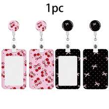 1pc Polka Dot Bow Cherry Sliding Card Holder, Fresh Style Badge Holder, ID Card Protector - Multicolor - View 1