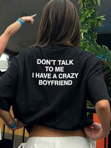 Plus Size Women's Casual Graphic Tee Letter Print Daily Tops Crew Neck Short Sleeves Funny Slogan Tees - Black - View 1