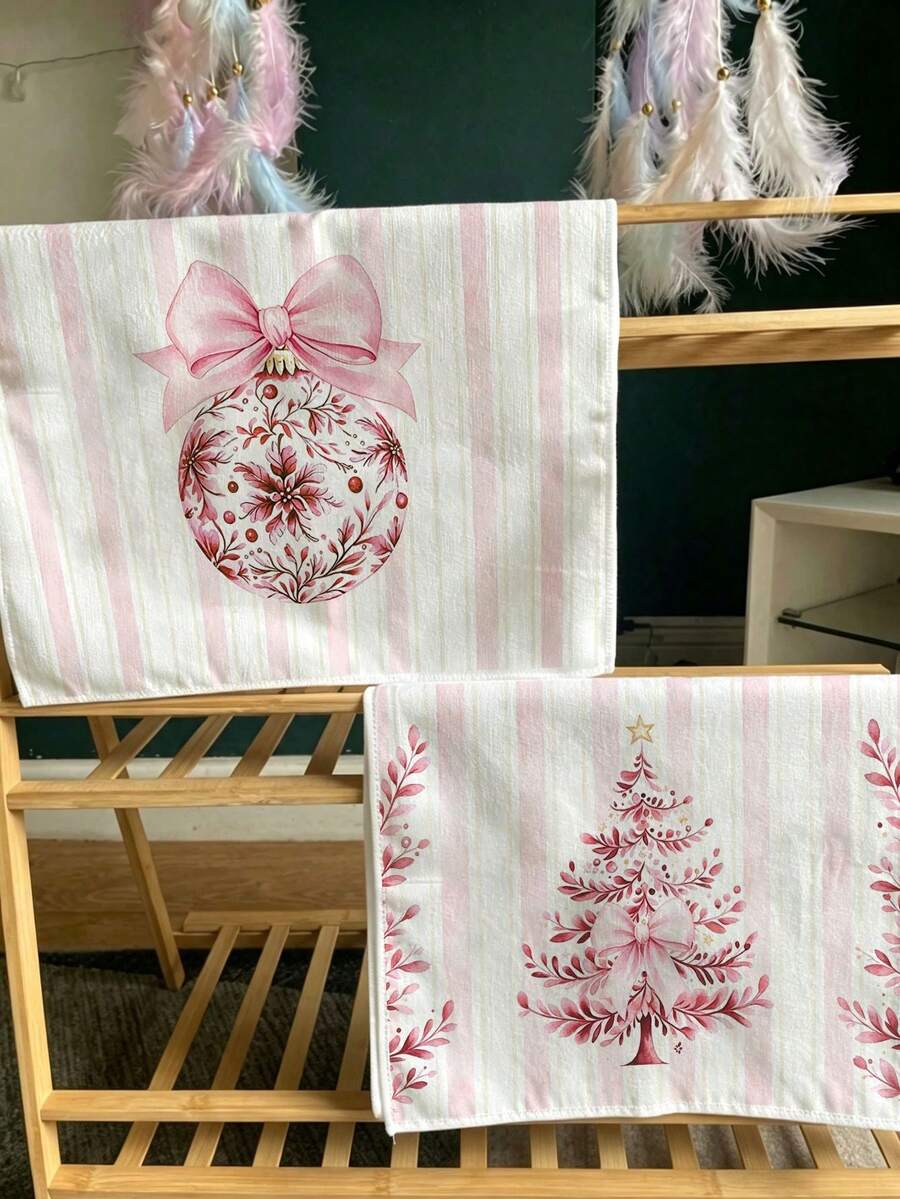 2pcs Kitchen Absorbent Towels, Made Of Polyester Material, Christmas Pattern Print, Suitable For Kitchen, Bathroom, Ideal Choice For Housewives And Family Gatherings, High Cost-Effective Home Supplies, Great Room Decoration. - Multicolor - View 1