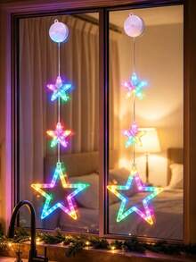 Battery Powered Colorful LED Star Window Hanging Light Strip With Suction Cups, Easy Install Christmas Window Decor, Indoor Holiday Decoration - Suction Cup Lamp - View 8