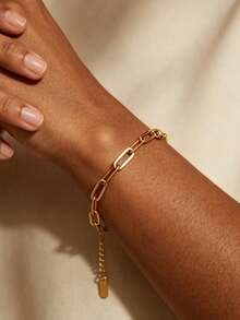 VceTd 5PCS Casual Style Stainless Steel Women's Chain Bracelets With Twisted Chain/NK Chain/Blade Chain/Paperclip Chain/Basic Chain Design, Suitable For Daily Wear - Yellow Gold - View 5