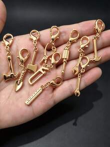 20pcs Mini Tool Metal Keychain, Vintage Wrench Hammer Saw Pendant, Lobster Clasp Bag Charm, Car Key Decor Gift For Handyman - Gold - View 4