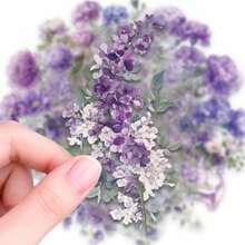 50pcs Watercolor Purple Floral Doodle PET Stickers, Diverse Designs, Enhance Thinking And Creative Action Ability, Art Supplies, Children Sticker Toys - Multicolor - View 4