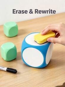 EVA Erasable Dice With Marker & Eraser, Reusable Solid 6-Sided Puzzle Dice, Handwritten Message Board For Math & English Teaching, Fun Classroom & Office Supplies, Back To School Gift - Multicolor - View 3