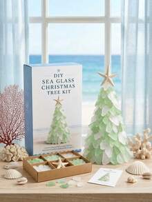 1 Set DIY Sea Glass Christmas Tree Craft Kit, 5 Colors Available, With Starfish Topper, Frosted Glass Pieces, Suitable For Handmade Holiday Gifts, Coastal Home Decor, Bedroom Shelf Display, Holiday Table Centerpiece And Creative Craft Projects - Upgraded Christmas Tree DIY Kit - View 8
