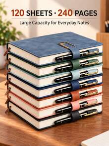 1pc Business Notebook A5 Lined Notebook, Unisex, 240 Pages 80gsm Thick Lined Paper, Professional PU Leather Hard Cover With Magnetic Closure, Pen Holder And Bookmark, Suitable For Office, Meeting And Study, 5.71 * 8.27 Inches - Multicolor 1 - View 1