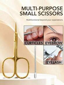 1pc Professional Cuticle Scissors/Steel Pusher Stainless Steel Nail Scissors Fine Tip Ultra-Thin Curved Blade Multi-Purpose Mini Scissors Suitable For Cuticle Trimming Eyebrow Scissors - Multicolor - View 5