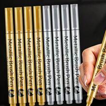 2pcs Gold & Silver Metallic Paint Pens, Suitable For DIY Painting/Doodling/Handcrafts/Scrapbooking/Sign Making On Black Cardstock, Acrylic Pens, Back To School Essentials - Sets - View 6