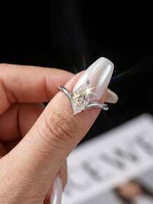 1件莫桑鑽戒指，復古1克拉馬眼形切割單鑽戒指，適合女性訂婚與日常配戴 - 馬眼莫桑戒指-1ct - 查看 7