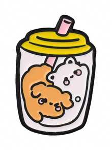 1pc/4pcs Cute Cartoon Brooch With Assorted Cat-In-Drink-Cup Patterns, Fashion Clothing Accessory Badge, Bag Lapel Pin, Gift For Friends - Multicolor - View 9