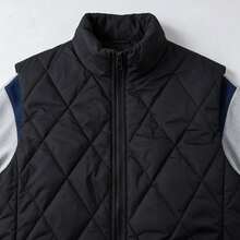 Men's Quilted Stand Collar Vest, Casual Sleeveless Warm Vest, Autumn/Winter Multi-Functional Outerwear - Black - View 6