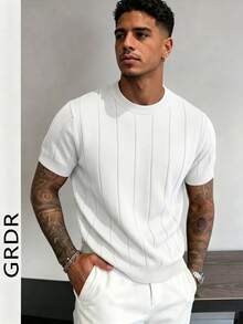 GRDR Men's Summer Round Neck Ribbed Knit Short Sleeve T-Shirt, Outdoor Casual Wear - White - View 4