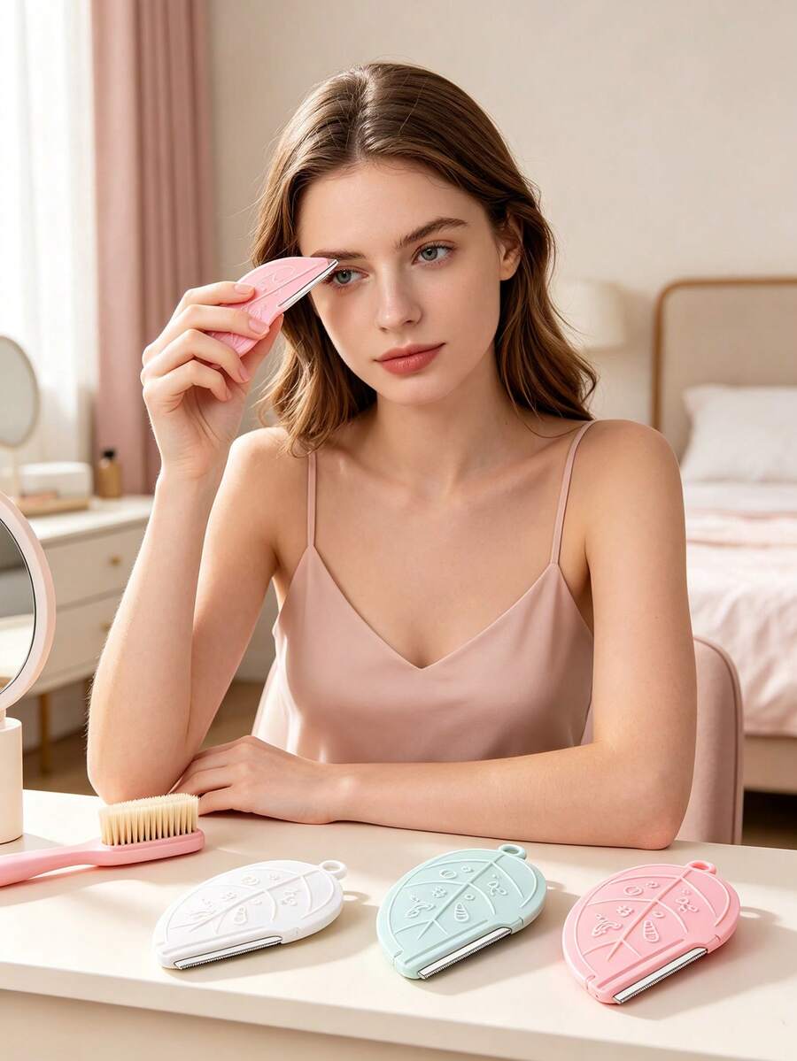 Leaf Shape , Cute Embossed Portable Face Hair Remover, Safety Guard Dermaplaning Tool For Women, Makeup Accessory For Eyebrow Shaping - Multicolor - View 1