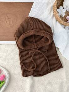 OBOVAY 1pc/2pcs Women's Drawstring Faux Collar Wool Balaclava Hat, Outdoor Skiing Warm Knitted Face & Neck Protection Mask Hood, Warm Small Cape Hood, Suitable For Winter Cold Protection - Coffee Brown - View 18
