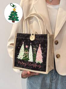 Christmas Printed Linen Tote Bag, Reusable Printed Women's Tote Bag, Large Capacity Shoulder Bag,For Friends And Best Friends, Gift For Teachers - Multicolor - View 12