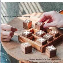 Classic Wooden XO Tic Tac Toe Game Set With 9 Wooden Square Pieces And Tray Base, Suitable For Family Leisure And Home Decor, Fits Various Holiday Gatherings, Can Be Displayed On Coffee Table And Living Room, Exquisite Gift For Christmas And New Year - A - View 5