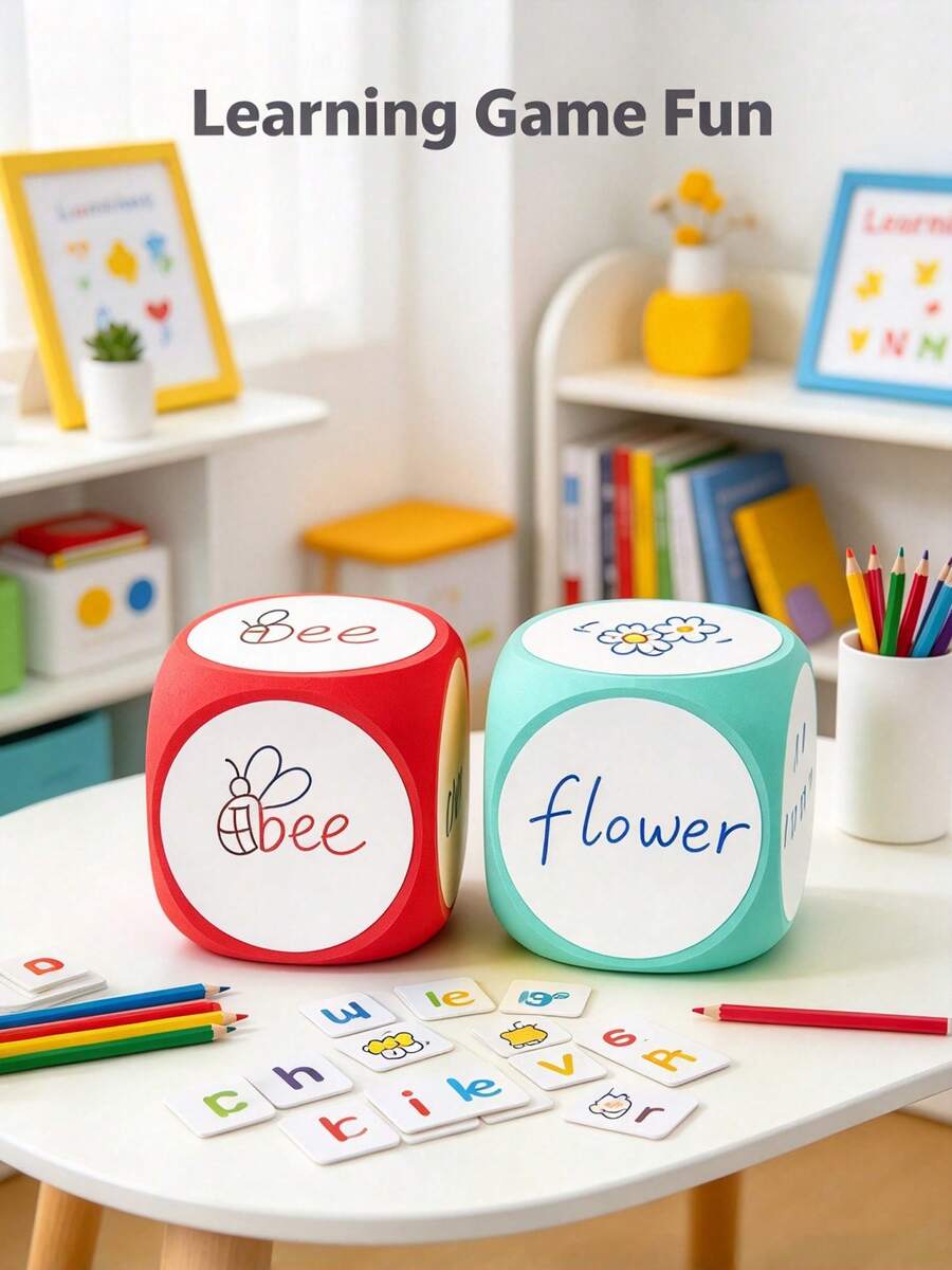 EVA Erasable Dice With Marker & Eraser, Reusable Solid 6-Sided Puzzle Dice, Handwritten Message Board For Math & English Teaching, Fun Classroom & Office Supplies, Back To School Gift - Multicolor - View 1