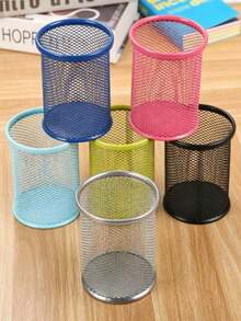 1pc Colorful Hollow Mesh Pen Holder Storage Box, Minimalist Multifunctional Round Stationery Pen Holder, Suitable For School Supplies, Office Use, Student Back To School And Learning - Multicolor - View 7