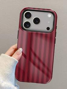1件亮面酒紅條紋2合1手機殼－加厚全包覆設計，適用於 18 Pro Max、17 Pro、16e、16、15、14、13、12和11，融合韓系Y2K與日系極簡「Insta風」美學，適合聖誕節、萬聖節、情人節、復活節和婚禮，送給朋友的絕佳生日禮物 - 酒紅色 - 查看 5