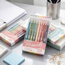 9pcs Morandi Color Gel Pen Set, Gradient Transparent Barrel, 0.6mm Ballpoint Tip, Suitable For Drawing, Fluorescent Marking, Student Back To School Stationery Gift - Multi-color - View 4