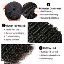 VALLBEST Brazilian Deep Wave Bundles With Closure Virgin Human Hair Bundles With Closure 4*4 Lace Mixed Length Hair Bundles Natural Color For 100% Unprocessed Miss GAGA (16 18 20+14) - Natural Black - View 3