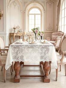 1/16PCS Romantic French Lace Trim Tablecloth, Suitable For Living Room, Dining Room, Date, Wedding, Home Decor, Washable And Reusable - White - View 2