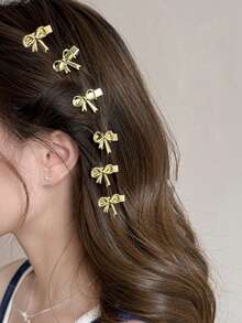 2PCS/4PCS Gold Metal Bow Hair Clips : Mini Glossy Barrettes, Y2K Coquette Hair Accessories For Women And Girls Sweet Gift For Parties - Gold - View 1