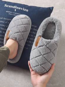 Solid Color Men's Soft Sole Plush Slippers, Thermal Lined Indoor/Outdoor Winter Closed-Toe Floor Slippers - Grey - View 4