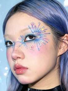 1pc Autumn/Winter New Colorful Fireworks Face Stickers, Y2K Gothic Style, Suitable For Facial Decoration And Embellishment, Create Unique Style, Perfect For Christmas, Concerts And Other Parties - Multicolor - View 5