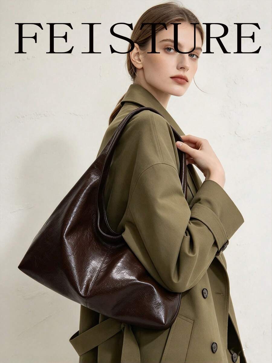 1pc FEISTURE Large Capacity Tote Bag, PU Material Fashion Shoulder Bag With Magnetic Closure, Suitable For Girls, Women, College Students, Young Professionals, Great For Work, Business, Commute, School