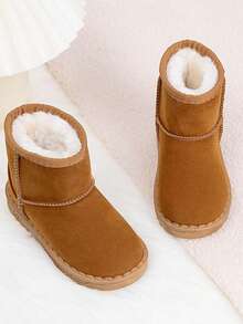 1 Pair Thick Winter Snow Boots With Buckle Design, Convenient And Quick, Warm For Outdoor Sports - Brown - View 3
