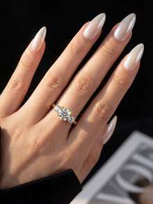 1pc Moissanite Ring, Elegant 1CT Three-Stone Bezel Set Band, Suitable For Women's Daily Wear And Gatherings - Gold - View 4